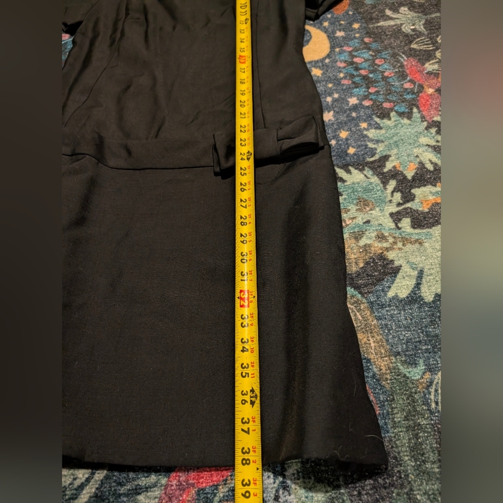 Vintage 1960s Leslie Fay Polytwill Dropped Waist Short Sleeve Black Dress Sz14/S - Picture 9 of 10